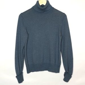 Eddie Bauer Blue Gray Ribbed Knit Turtleneck Sweater Medium Cotton Nylon Angora